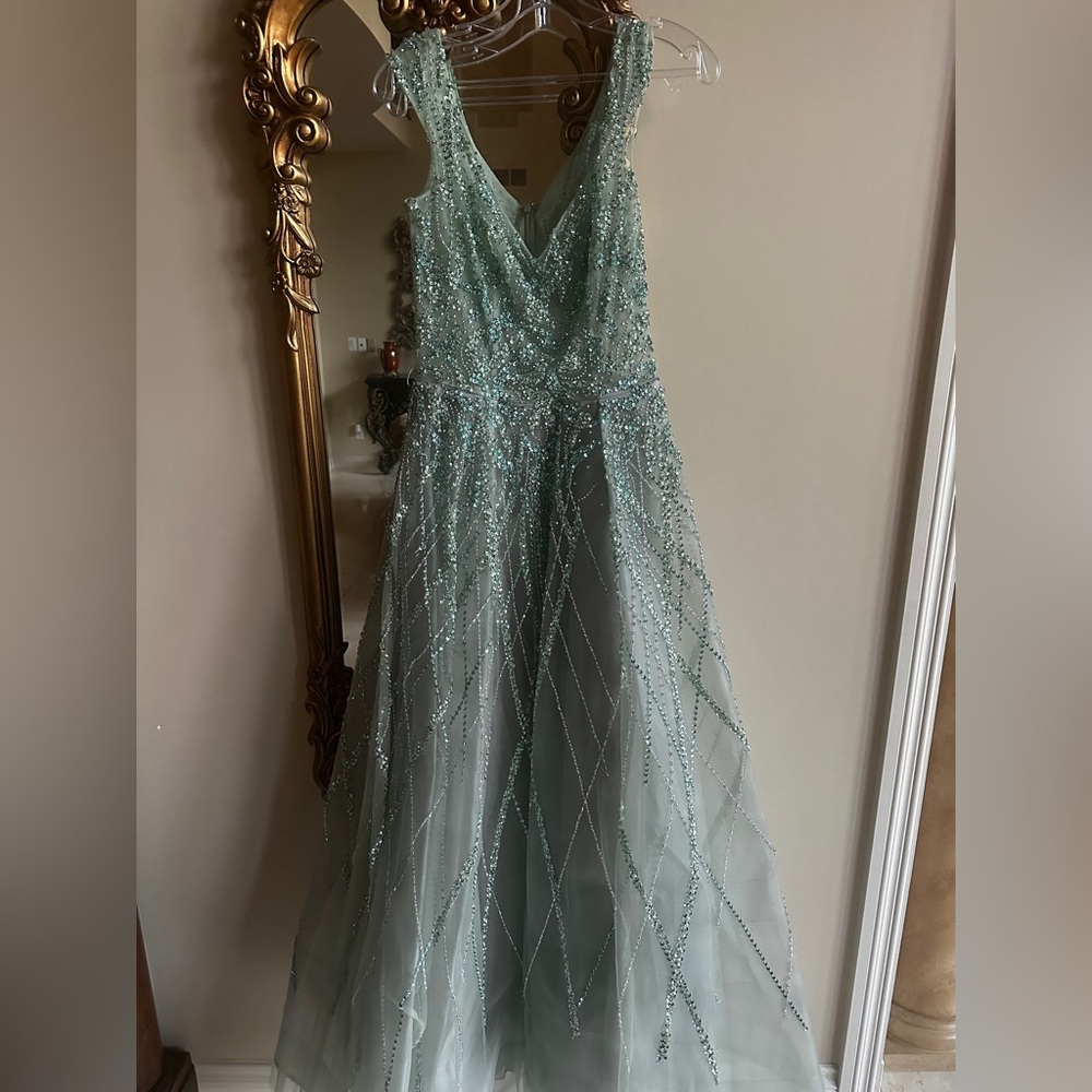 Andrea and Leo A1091 Dress/ Elegant Beaded Gown in Light Green